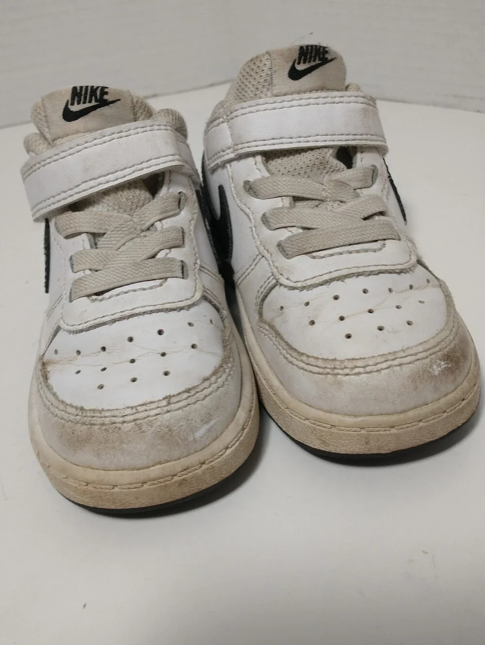 Nike White Sneakers with Black Swoosh, Toddler Size 7C, Loop And Hook Closure
